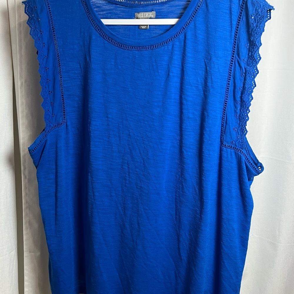 Falls Creek Blue Ruffled Sleeveless Tank Top